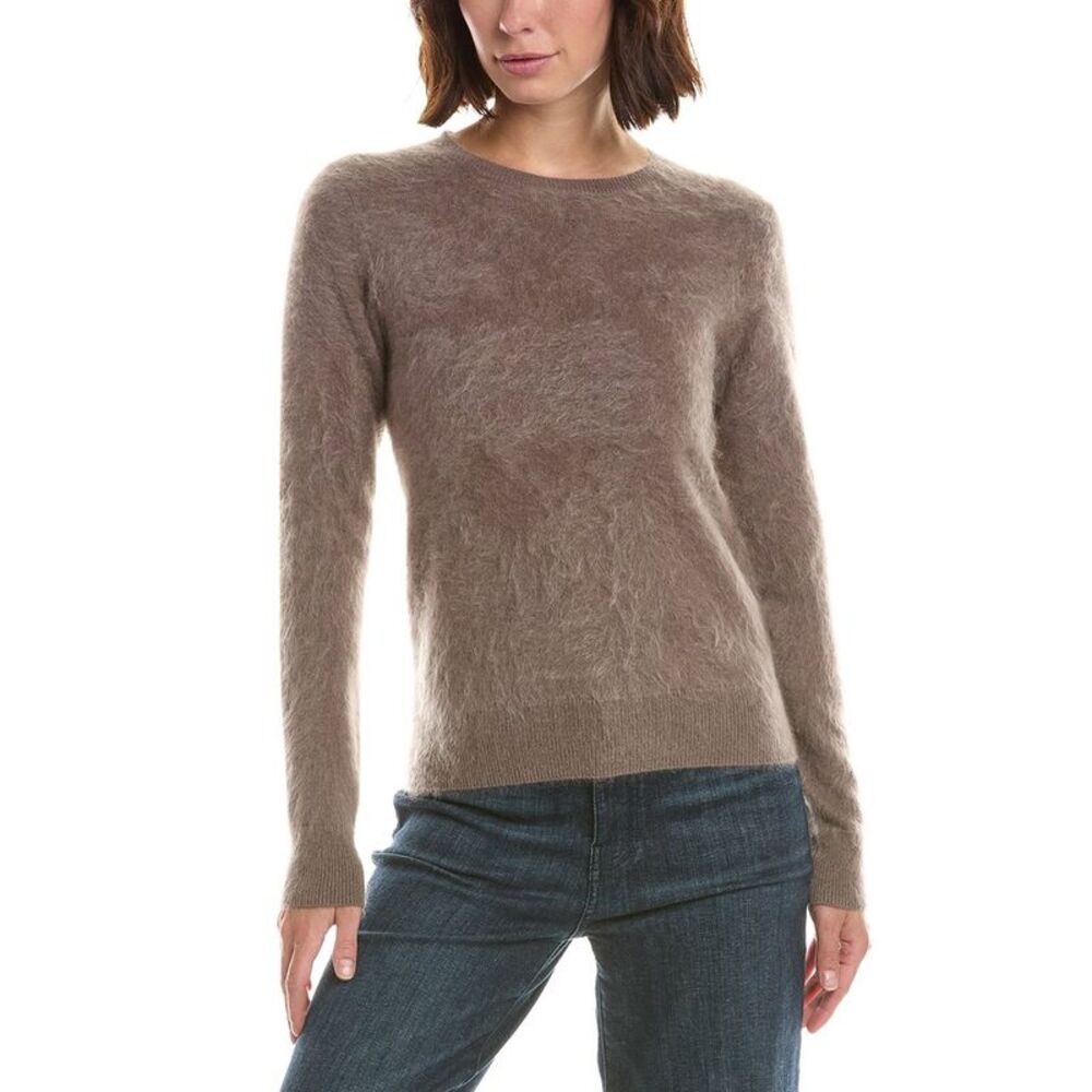 Sofiacashmere Womens Brushed Jersey Crewneck 100% Cashmere Sweater, Brown